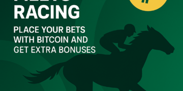 horse racing with a jockey under a bitcoin moon