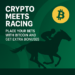 horse racing with a jockey under a bitcoin moon
